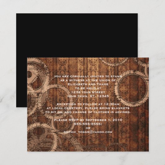 Steampunk Gears Damask Striped Gothic Invitation Kaart (Voorkant / Achterkant)