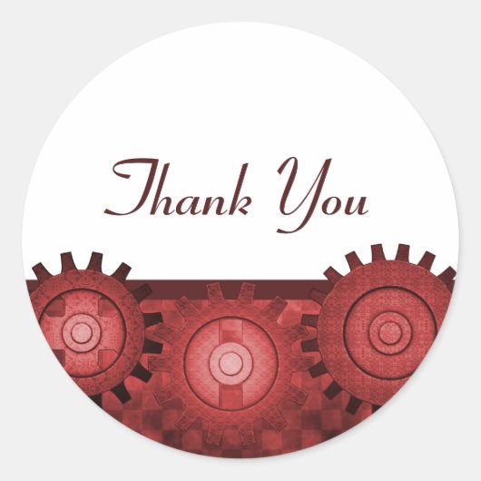 Steampunk Gears Dank je Stickers, Red Ronde Sticker (Voorkant)
