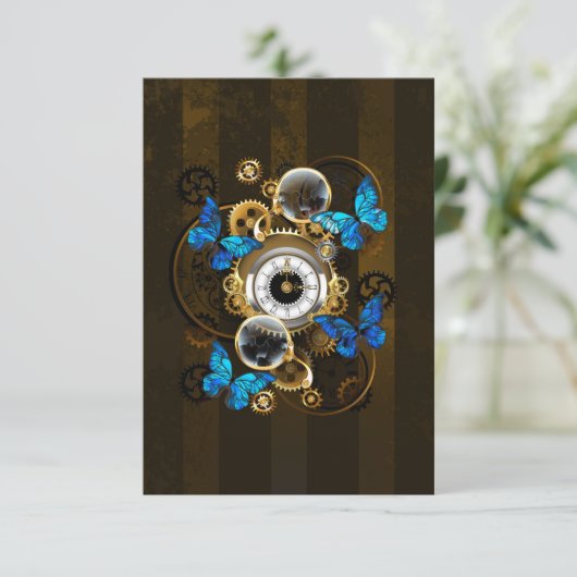 Steampunk Gears en Blue Butterflies Aankondiging (Staand voorkant)
