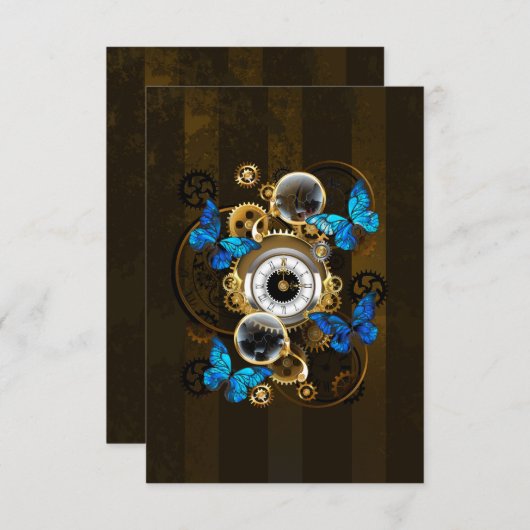 Steampunk Gears en Blue Butterflies Aankondiging (Voorkant / Achterkant)