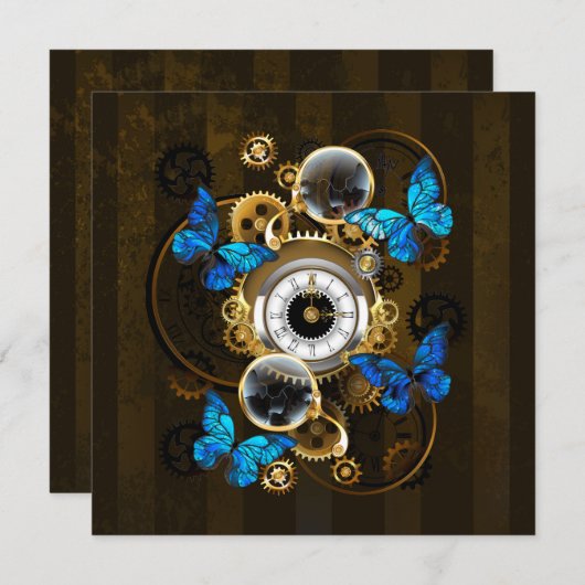 Steampunk Gears en Blue Butterflies Aankondiging (Voorkant / Achterkant)