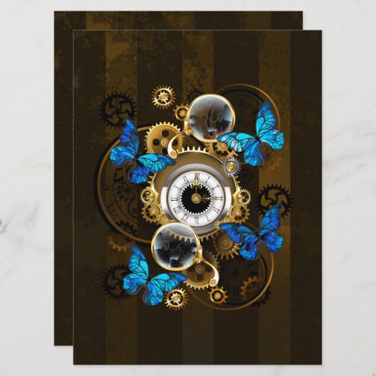 Steampunk Gears en Blue Butterflies Aankondiging (Voorkant / Achterkant)