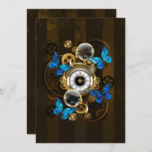Steampunk Gears en Blue Butterflies Advieskaart (Voorkant / Achterkant)