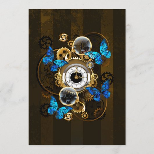 Steampunk Gears en Blue Butterflies Advieskaart (Voorkant)