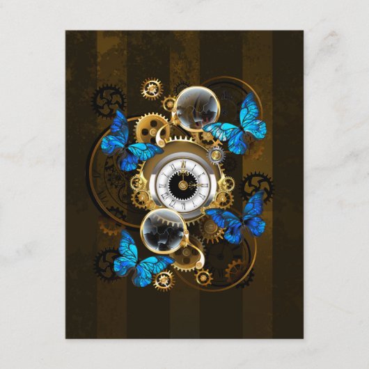 Steampunk Gears en Blue Butterflies Advieskaart (Voorkant)