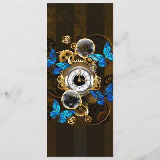 Steampunk Gears en Blue Butterflies Advieskaart (Voorkant)