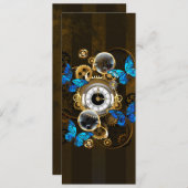 Steampunk Gears en Blue Butterflies Advieskaart (Voorkant / Achterkant)