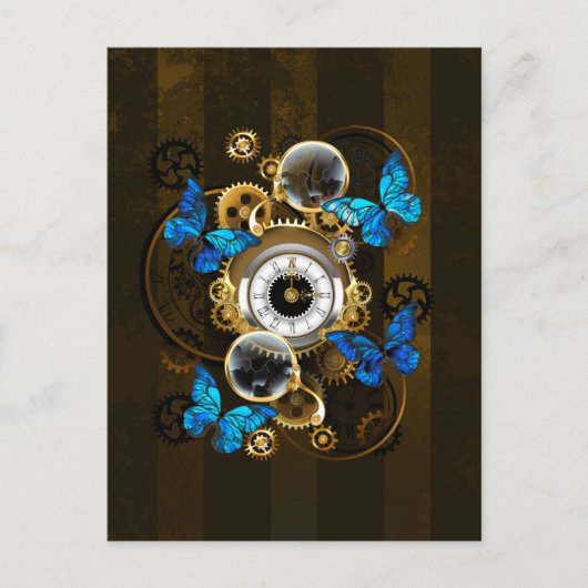 Steampunk Gears en Blue Butterflies Advieskaart (Voorkant)