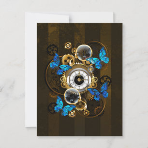 Steampunk Gears en Blue Butterflies Advieskaart