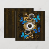 Steampunk Gears en Blue Butterflies Advieskaart (Voorkant / Achterkant)