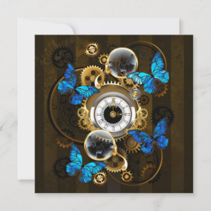 Steampunk Gears en Blue Butterflies Advieskaart