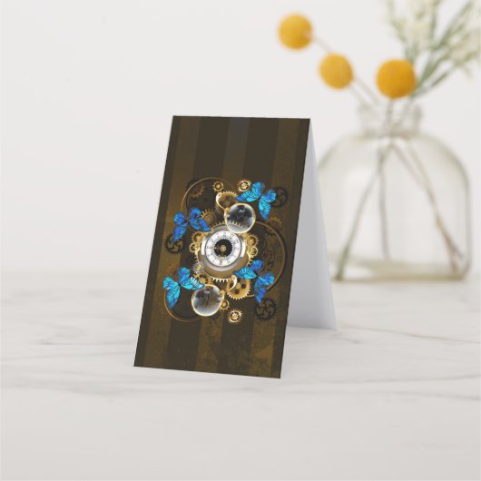 Steampunk Gears en Blue Butterflies Afsprakenkaart (Voorkant)