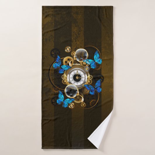 Steampunk Gears en Blue Butterflies Badhanddoek (Badhanddoek)