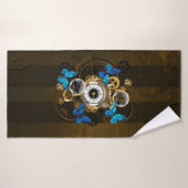 Steampunk Gears en Blue Butterflies Badhanddoek (Badhanddoek)