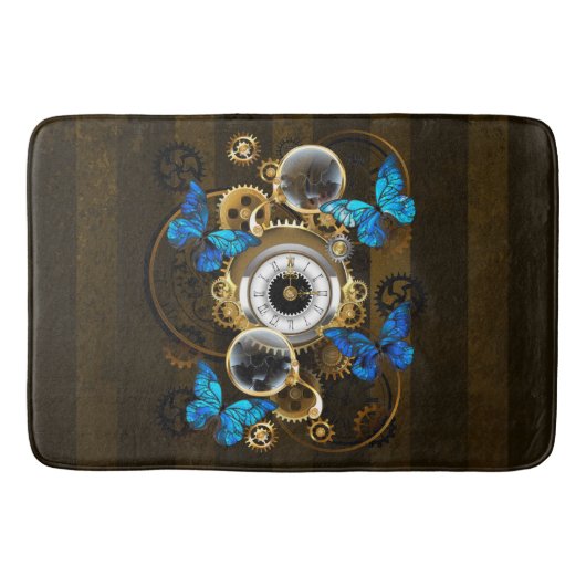Steampunk Gears en Blue Butterflies Badmat (Voorkant)