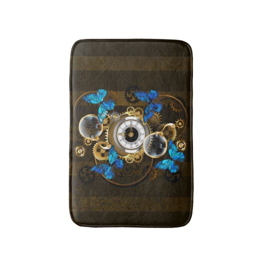 Steampunk Gears en Blue Butterflies Badmat (Voorkant Verticaal)