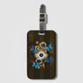 Steampunk Gears en Blue Butterflies Bagagelabel (Voorkant (verticaal))