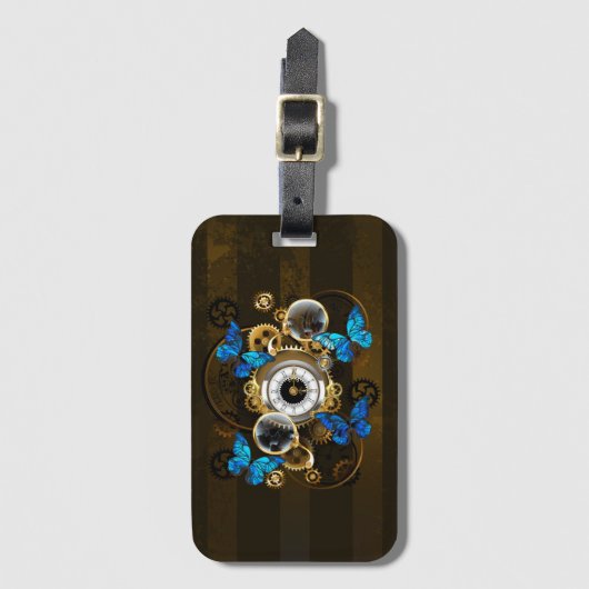 Steampunk Gears en Blue Butterflies Bagagelabel (Voorkant (verticaal))