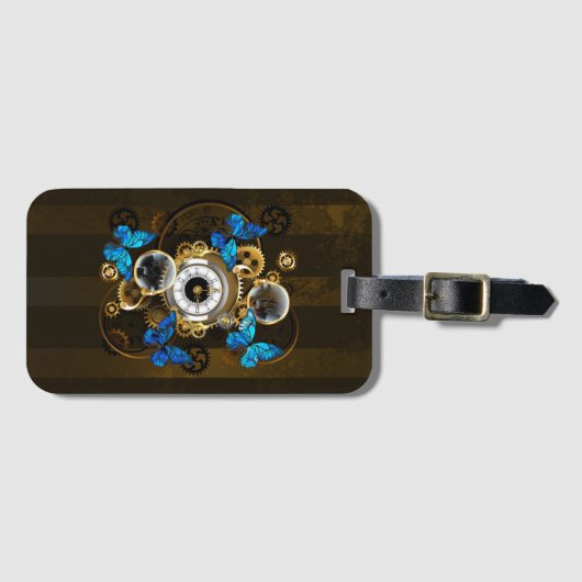 Steampunk Gears en Blue Butterflies Bagagelabel (Voorkant (horizontaal))