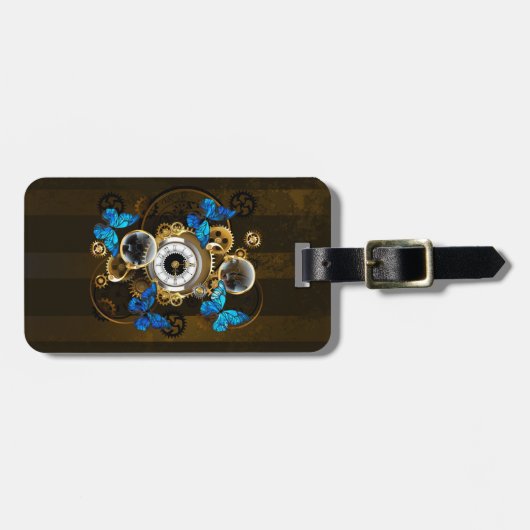 Steampunk Gears en Blue Butterflies Bagagelabel (Voorkant horizontaal)