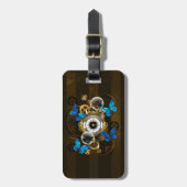 Steampunk Gears en Blue Butterflies Bagagelabel (Voorkant verticaal)