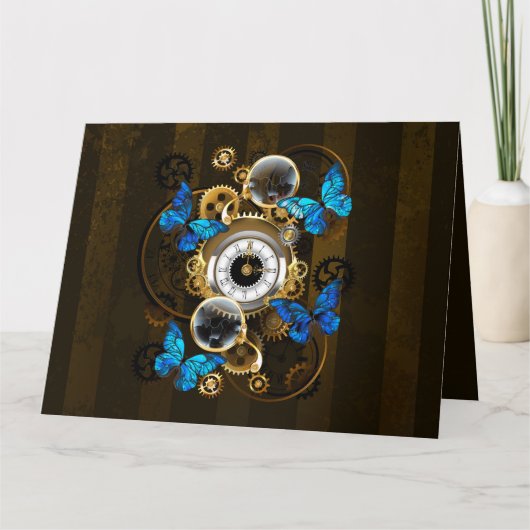 Steampunk Gears en Blue Butterflies Bedankkaart (Voorkant)