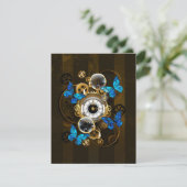 Steampunk Gears en Blue Butterflies Bedankkaart (Staand voorkant)