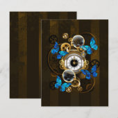 Steampunk Gears en Blue Butterflies Bedankkaart (Voorkant / Achterkant)