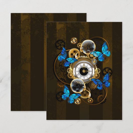 Steampunk Gears en Blue Butterflies Bedankkaart (Voorkant / Achterkant)