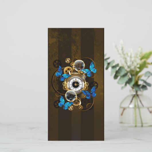 Steampunk Gears en Blue Butterflies Bedankkaart (Staand voorkant)