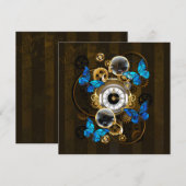 Steampunk Gears en Blue Butterflies Bedankkaart (Voorkant / Achterkant)