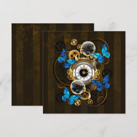 Steampunk Gears en Blue Butterflies Bedankkaart (Voorkant / Achterkant)