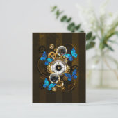 Steampunk Gears en Blue Butterflies Briefkaart (Staand voorkant)