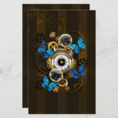 Steampunk Gears en Blue Butterflies Briefpapier (Voorkant / Achterkant)