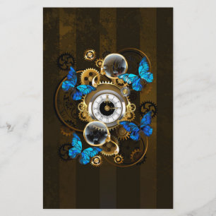 Steampunk Gears en Blue Butterflies Briefpapier