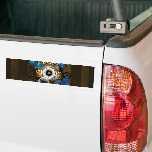 Steampunk Gears en Blue Butterflies Bumpersticker (Op Truck)