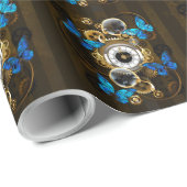 Steampunk Gears en Blue Butterflies Cadeaupapier (Rol Hoek)