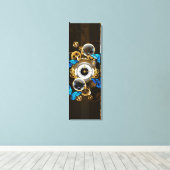 Steampunk Gears en Blue Butterflies Canvas Afdruk (Insitu (Houten vloer))