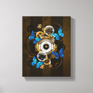 Steampunk Gears en Blue Butterflies Canvas Afdruk
