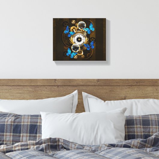 Steampunk Gears en Blue Butterflies Canvas Afdruk (Insitu (Slaapkamer))