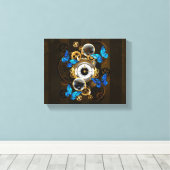 Steampunk Gears en Blue Butterflies Canvas Afdruk (Insitu (Houten vloer))