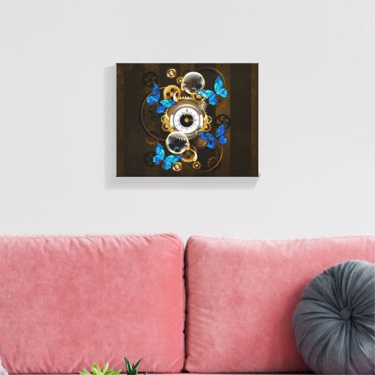 Steampunk Gears en Blue Butterflies Canvas Afdruk (Insitu (Woonkamer))