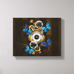 Steampunk Gears en Blue Butterflies Canvas Afdruk