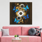 Steampunk Gears en Blue Butterflies Canvas Afdruk (Insitu (Woonkamer))