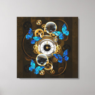 Steampunk Gears en Blue Butterflies Canvas Afdruk