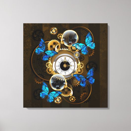 Steampunk Gears en Blue Butterflies Canvas Afdruk (Voorkant)