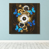 Steampunk Gears en Blue Butterflies Canvas Afdruk (Insitu (Houten vloer))