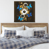 Steampunk Gears en Blue Butterflies Canvas Afdruk (Insitu (Slaapkamer))