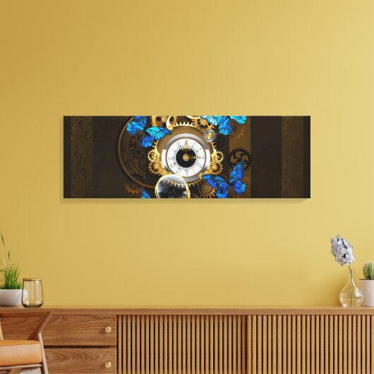 Steampunk Gears en Blue Butterflies Canvas Afdruk (Insitu (Woonkamer))