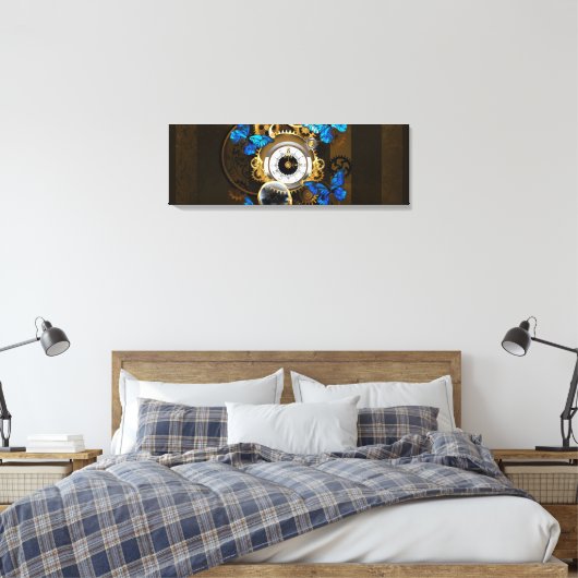 Steampunk Gears en Blue Butterflies Canvas Afdruk (Insitu (Slaapkamer))
